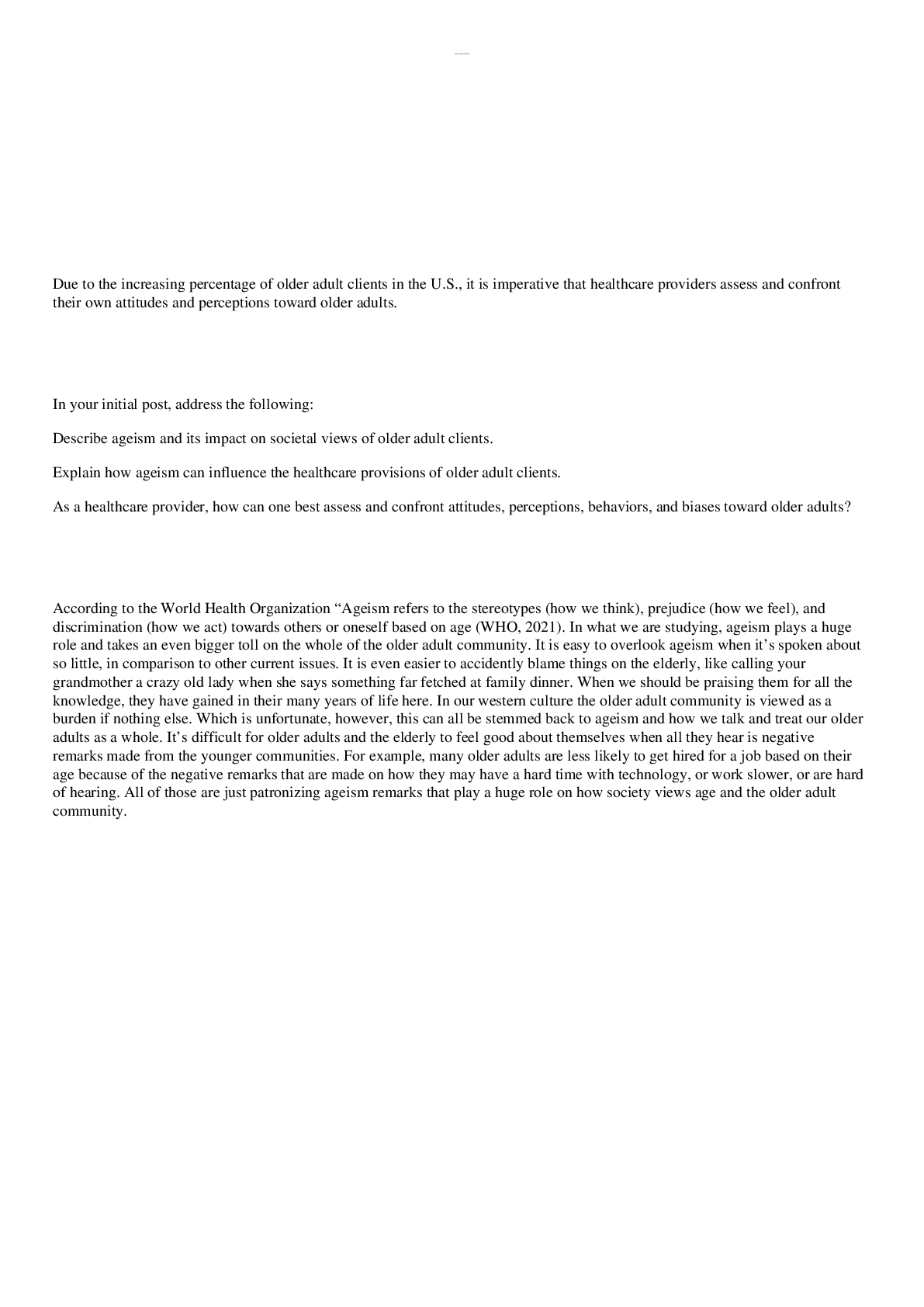 Preview image for Module 09 Discussion Effect of Ageism on the Older Adult Population